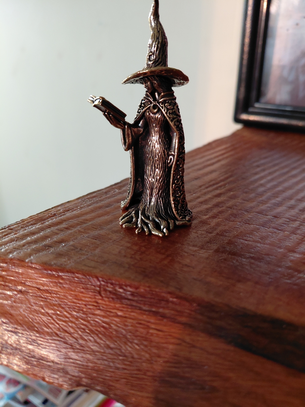 Bronze Wizard Figurine - Small Metal Witch Figure